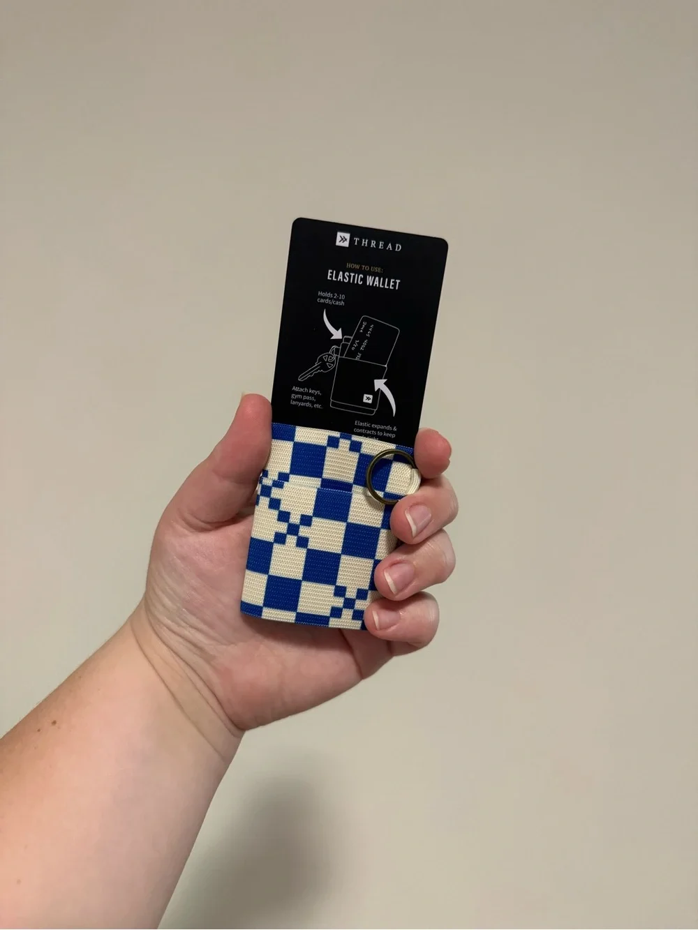 Thread Blue Gingham Elastic Wallet Card Holder